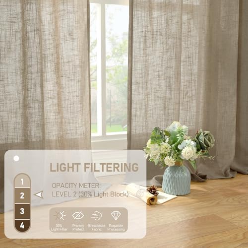 LAMIT Taupe Linen Curtains for Living Room 84 inch Length 2 Panels
