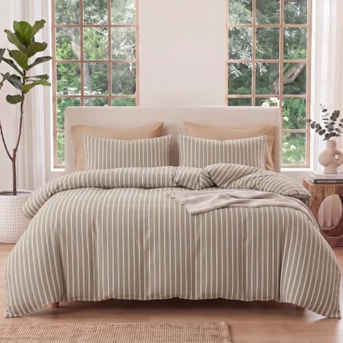 Bedbay Striped Duvet Cover Set King Size, 100% Cotton 300TC Sateen