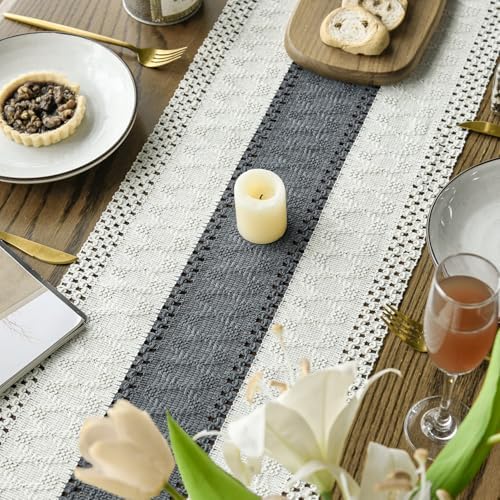 Artoid Mode Dark Grey Farmhouse Rustic Table Runner 12x120 Inch