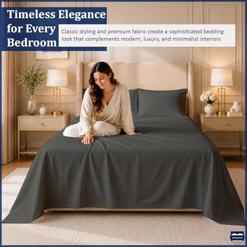 Cottingon 4 Piece King Sheets Fits 16" Deep, Egyptian Cotton, Dark