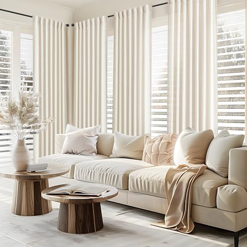 Living Room 102 Inch Long Curtains Thick Linen Blend Cream Pleated