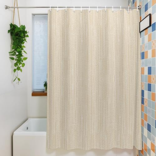 Shower Curtain, Minimalist Light Beige Waterproof Shower Curtain Set
