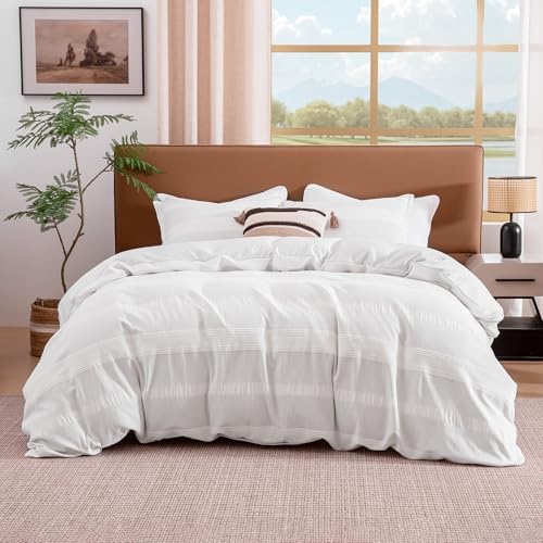SLEEP ZONE Duvet Cover Set King, Luxury Jacquard Stripe Soft and