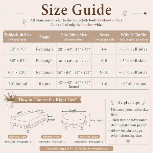 Gingham Ruffle Tablecloth, 52 x 70 Inches Rectangle 100% Cotton