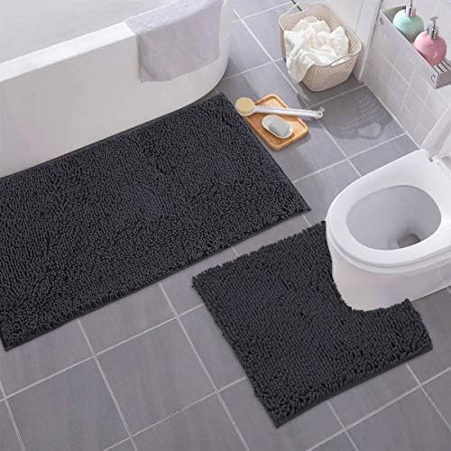 LuxUrux Charcoal Bath Mat Bundle - Plush Large Rug (27''x47'') &