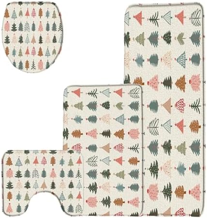 Christmas Bathroom Rug Set 4 Piece,Cute Xmas Tree Modern Colorful