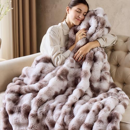 IFNOW Cozy Faux Rabbit Fur Bubble Blanket Twin Size,Tie Dye