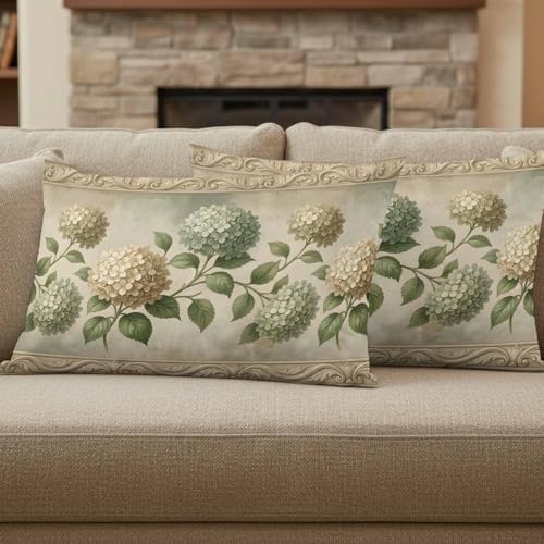 Cream Gold Hydrangeas Throw Pillow Covers 12x20IN Set of 2, Farm