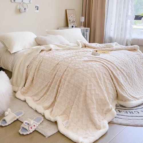 Sherpa Throw Blanket for Couch, and Bed, King 108"x90", White