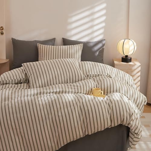 HighBuy Vintage Grey Striped Duvet Cover Set King Size - 3 Piece 100%