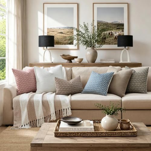 2 Pack Decorative Floral Print Pillow Covers 18x18in, Cinnamon