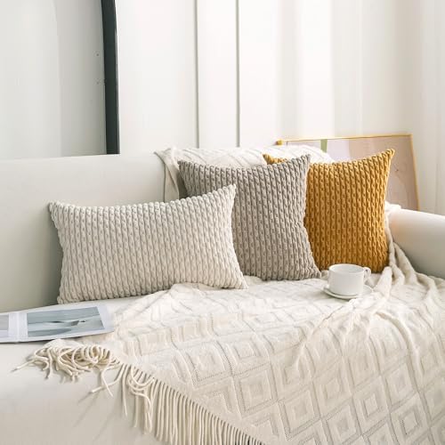 Set of 4 Navy White Taupe Decorative Throw Pillow Covers 18x18 Inch