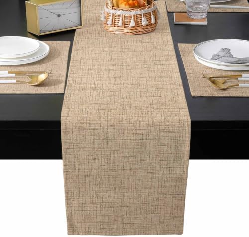 Table Runner and Placemats Set of 6 Khaki Linen Texture Table Runner