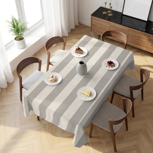 Grey Beige Stripe Table Cloth 60x120in