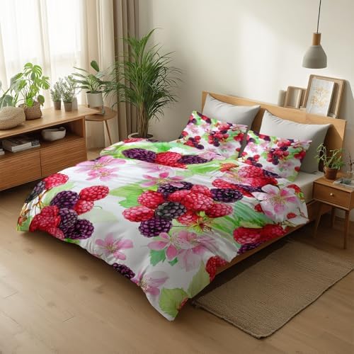 Queen Duvet Cover Set Color, Fruity and Floral Elegance Bedding