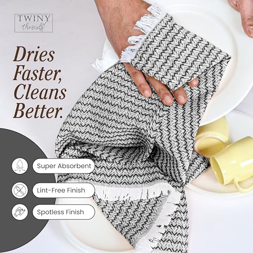 TWINY threads Set of 12 100% Cotton Kitchen Towels, 16"x26", Soft