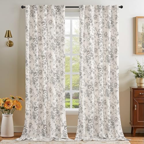 jinchan Floral Linen Curtains 120 Long for Living Room 2 Panels