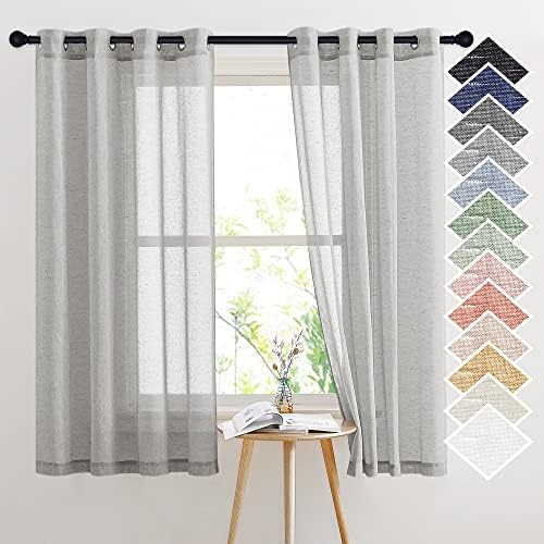 NICETOWN Linen Textured Semi Sheer Curtains 63 inches Length, Eyelet