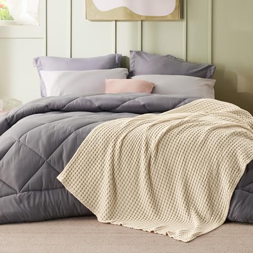 Bedsure Cooling Cotton Waffle Weave Blanket - Lightweight Breathable