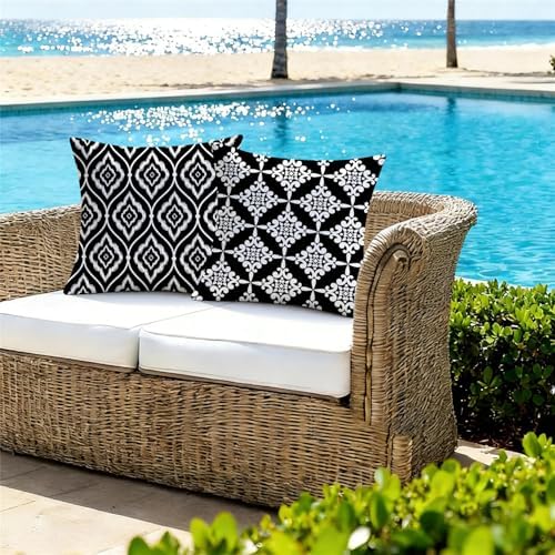 Outdoor Waterproof Throw Pillow Covers 18x18 Set of 4 Black and White