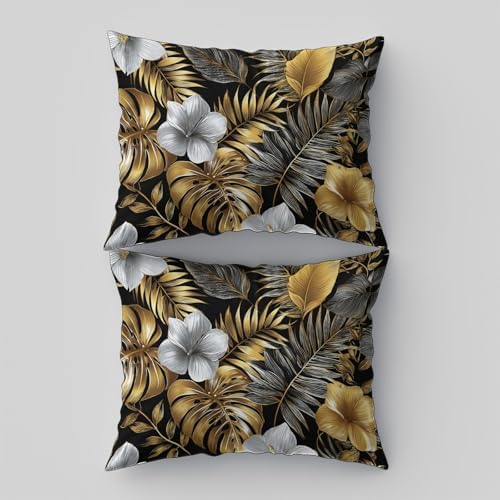 King Duvet Cover Set, Modern Flowers Leaves Elegant Reversible Design