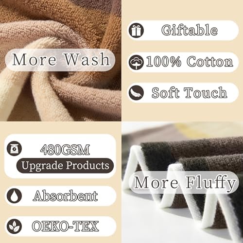 VOOVA & MOVAS 8Pcs Cotton Towel Set,100% Cotton,Beige and Brown