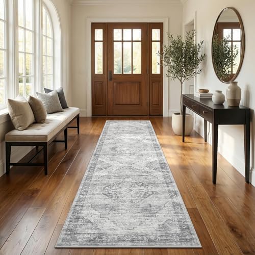 Garvee Grey Boho Washable 2x6 Runner Rug for Kitchen Hallways Entryway