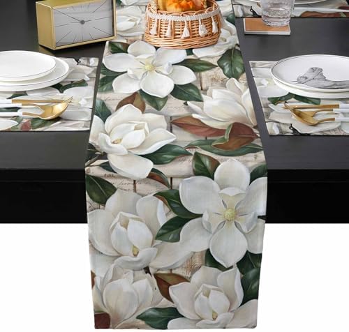 Botanical Flowers Table Runner and Placemats Set of 4 Farm Blanc