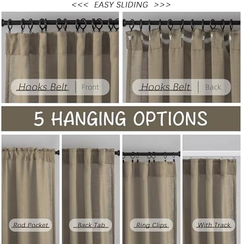 Back Tab Linen Country Farmhouse Curtains - 96 Inch Long, 2 Panels