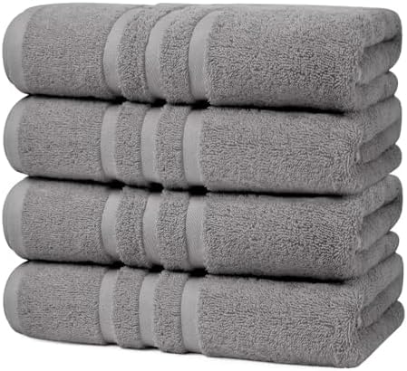 Velqora Large 100% Cotton Bath Towels 4 Pack, 30x60 in, Light Gray