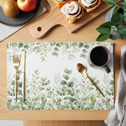 Placemats Set of 8, Light Green Eucalyptus Leaves Woven Placemat