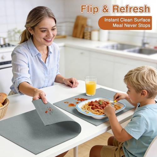 Linen Fabric Placemats Set of 6, Machine Washable, Heat Resistant