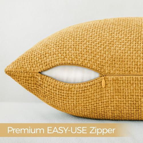 a moment Mustard Yellow Chenille Throw Pillow Covers 20x20 Inch Pack