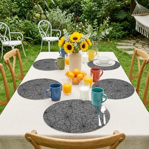 Minimalist Webs Faux Leather Placemats Set of 6, 15in, Waterproof Heat
