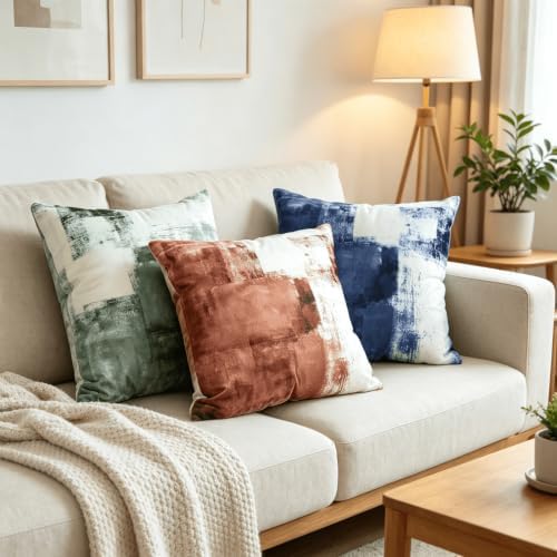 OYIMUA Velvet Decorative Pillow Covers Rust 18x18 Set of 2 Modern