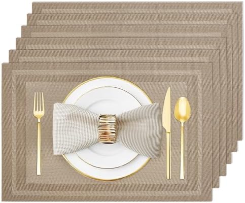 Khaki Vinyl Placemats Set of 6, Heat Resistant Table Placemats