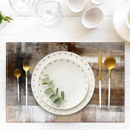 Brown and Gray Placemats Washable, Linen Rectangular Place Mats Set of