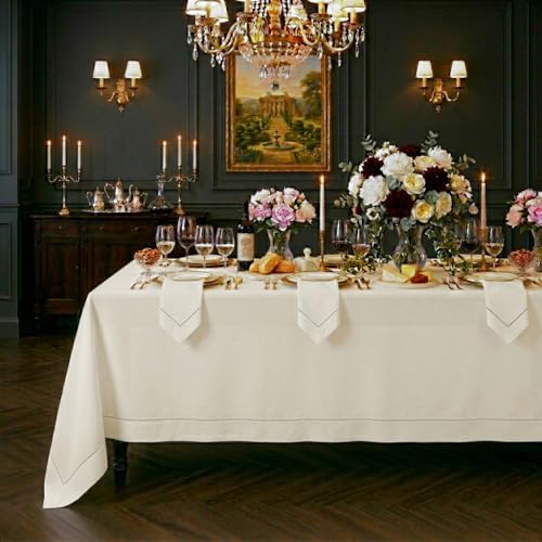 Signature LinenTM by D'Moksha, 100% Pure Linen Ivory Tablecloth 60 x