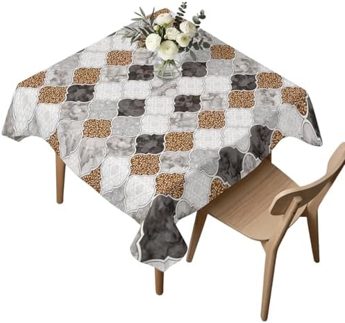 Waterproof Tablecloth Retro Moroccan Lattice Grey Marble Square Table