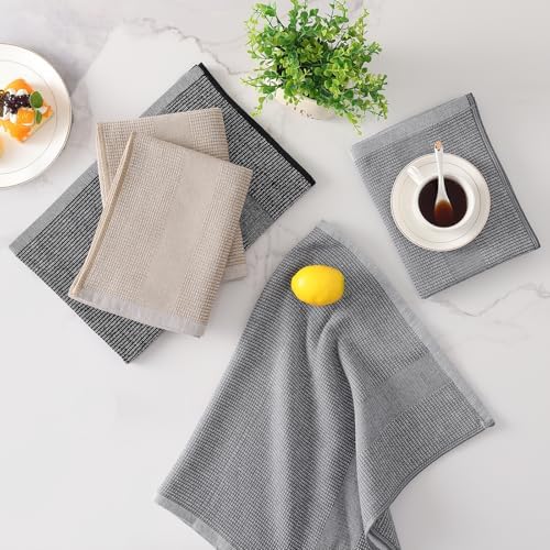 Mordimy Cotton Kitchen Towels (18"x 28", 12 Pack), Grey/Khaki/Black