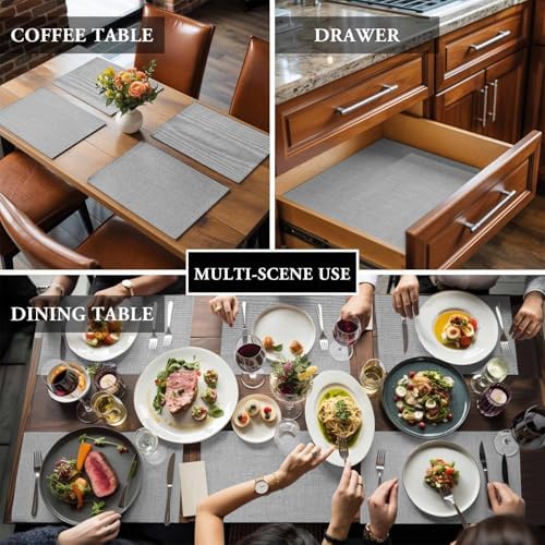 Grey Burlap Texture Placemats Set of 8, Cotton Linen Fabric Place
