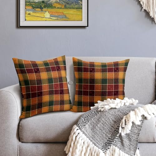 Fall Buffalo Plaid Throw Pillow Covers 22x22 Inch Orange Brown Green