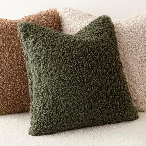 Foindtower Decorative Fuzzy Faux Fur Throw Pillow Covers 22x22 Olive