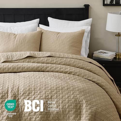 palassio Dark Beige 100% Cotton Quilt King Size Bedding Sets with 2