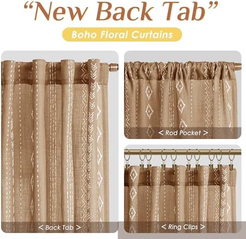 Light Brown Boho Linen Curtains 120 Inch Length 2 Panel Set with