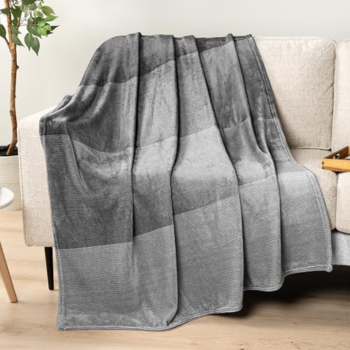 PAVILIA Gray Ombre Fleece Throw Blanket for Couch Sofa Bed, 60x80 Twin
