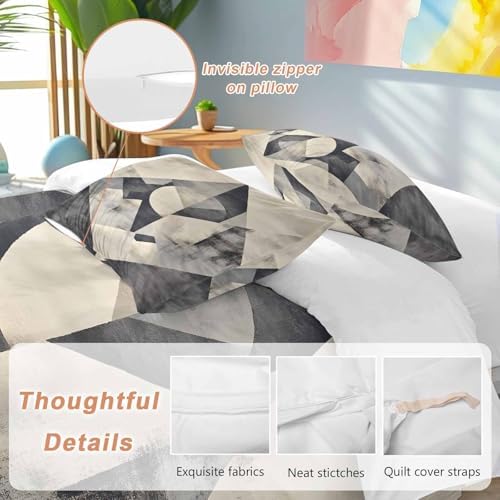 Duvet Cover Set Full Grey Color Block Abstract Geometric 3 Piece
