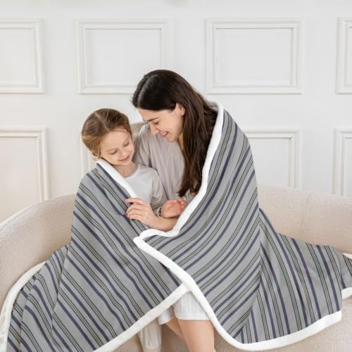 Erosebridal Gray Stripes Fleece Blanket Twin 60x80 Inch | Men Women