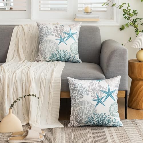 Tritard Coastal Pillow Covers Set of 2, 22x22, Blue