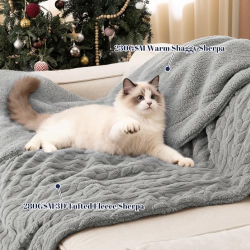 PHF Fluffy Sherpa Blanket, Grey, 60"x80" Twin Size